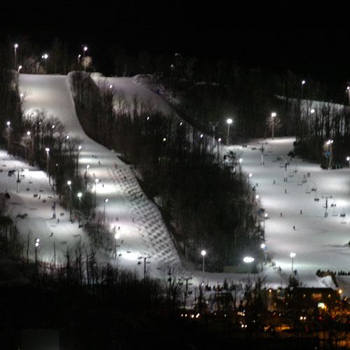 montreal's closest ski hill - mont st bruno illuminated for night skiing