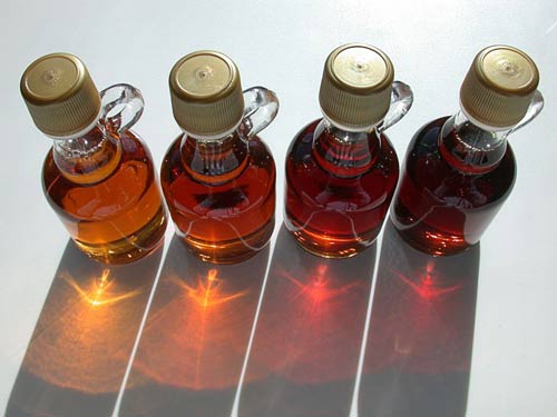 bottles of grade a and grade b maple syrup